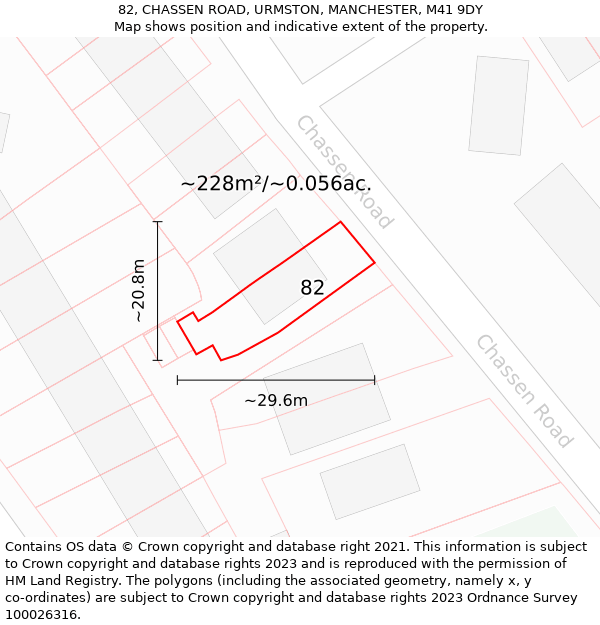 82, CHASSEN ROAD, URMSTON, MANCHESTER, M41 9DY: Plot and title map