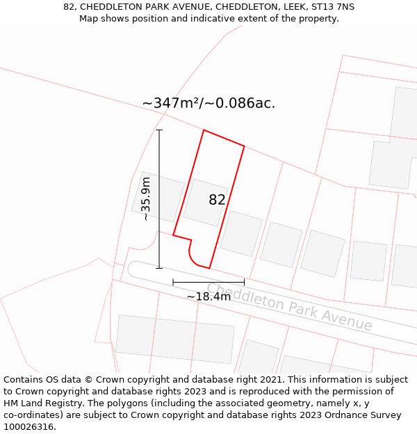 82, CHEDDLETON PARK AVENUE, CHEDDLETON, LEEK, ST13 7NS: Plot and title map