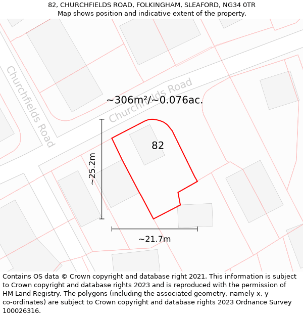 82, CHURCHFIELDS ROAD, FOLKINGHAM, SLEAFORD, NG34 0TR: Plot and title map