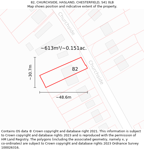 82, CHURCHSIDE, HASLAND, CHESTERFIELD, S41 0LB: Plot and title map