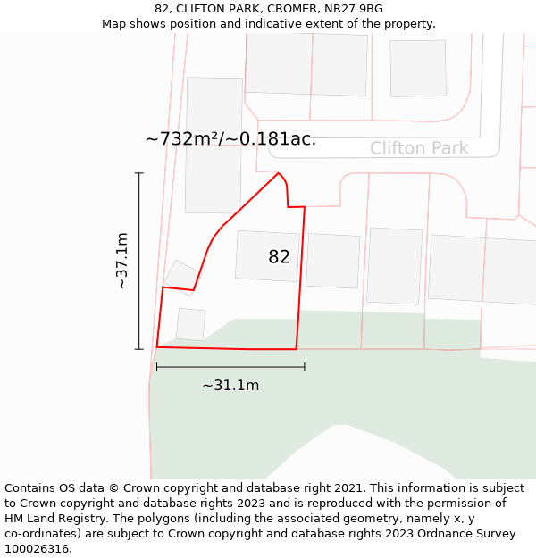 82, CLIFTON PARK, CROMER, NR27 9BG: Plot and title map