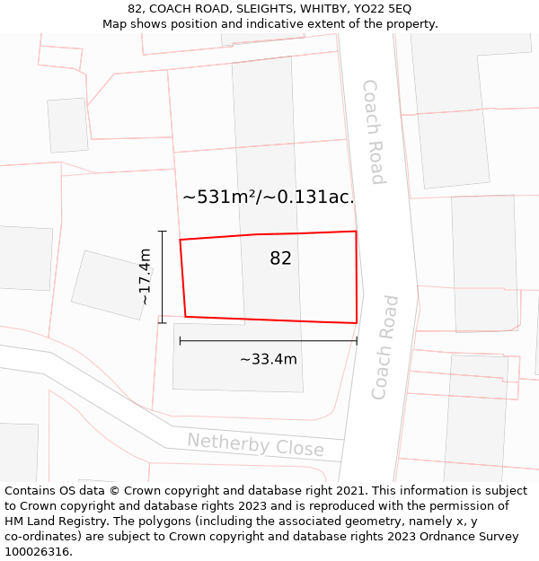 82, COACH ROAD, SLEIGHTS, WHITBY, YO22 5EQ: Plot and title map