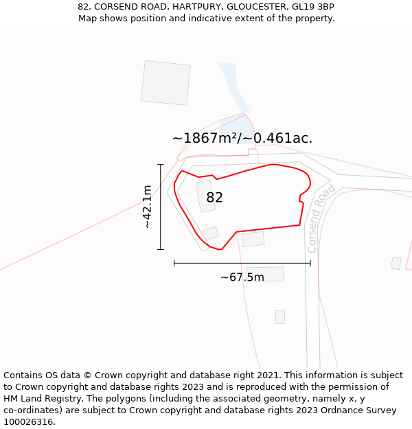 82, CORSEND ROAD, HARTPURY, GLOUCESTER, GL19 3BP: Plot and title map