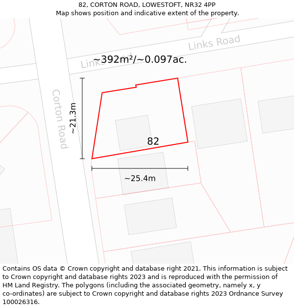 82, CORTON ROAD, LOWESTOFT, NR32 4PP: Plot and title map