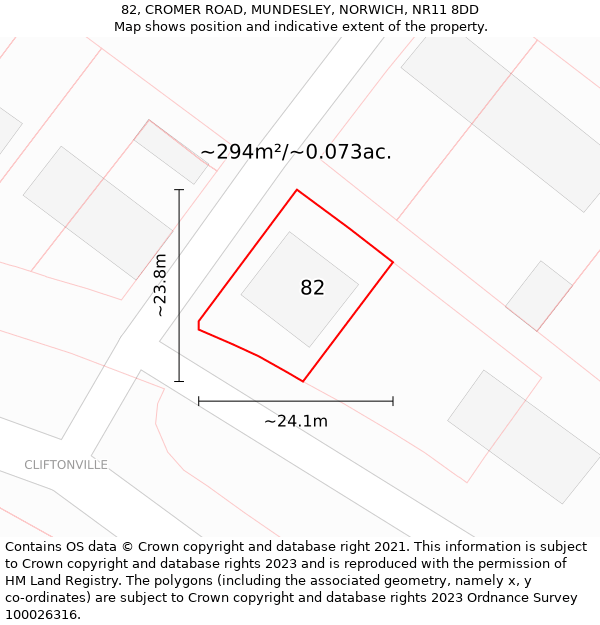 82, CROMER ROAD, MUNDESLEY, NORWICH, NR11 8DD: Plot and title map