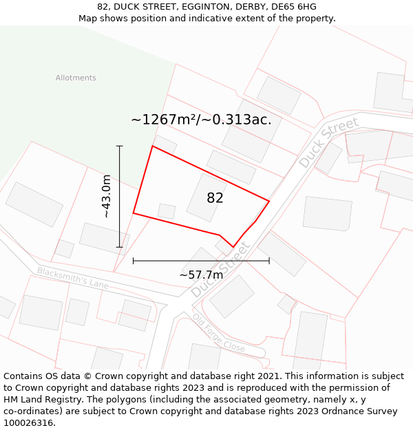 82, DUCK STREET, EGGINTON, DERBY, DE65 6HG: Plot and title map