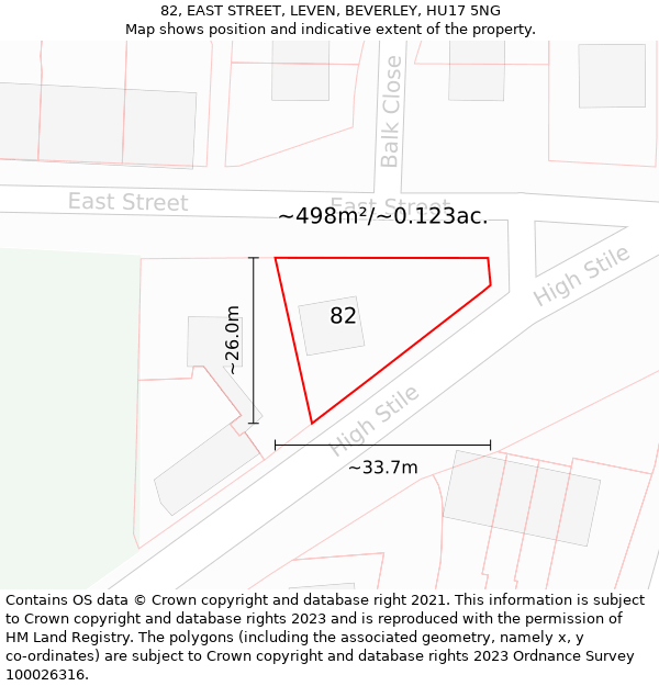 82, EAST STREET, LEVEN, BEVERLEY, HU17 5NG: Plot and title map