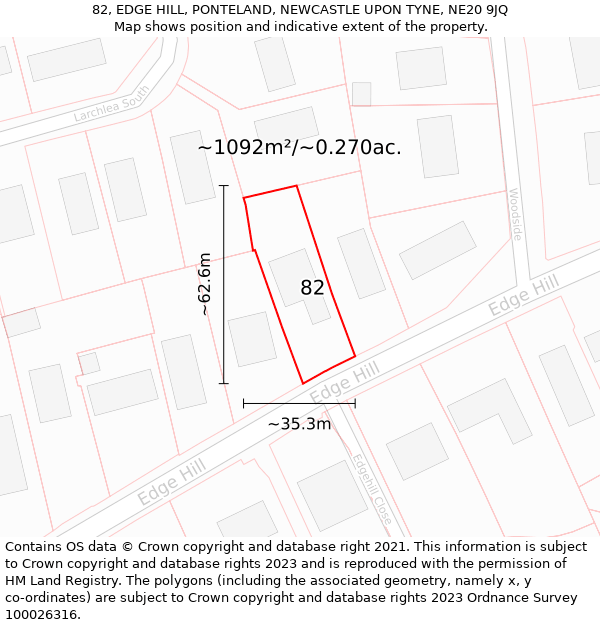 82, EDGE HILL, PONTELAND, NEWCASTLE UPON TYNE, NE20 9JQ: Plot and title map