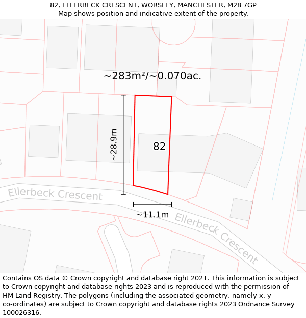 82, ELLERBECK CRESCENT, WORSLEY, MANCHESTER, M28 7GP: Plot and title map