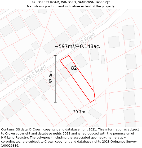 82, FOREST ROAD, WINFORD, SANDOWN, PO36 0JZ: Plot and title map