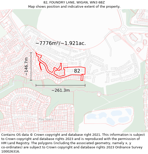 82, FOUNDRY LANE, WIGAN, WN3 6BZ: Plot and title map