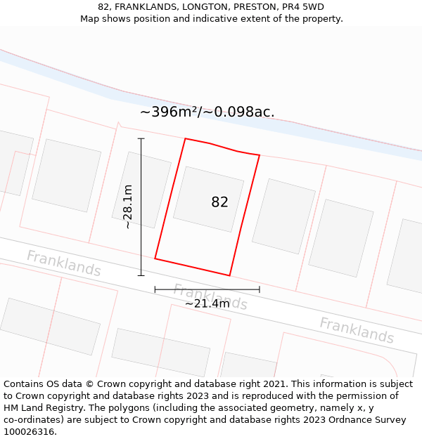 82, FRANKLANDS, LONGTON, PRESTON, PR4 5WD: Plot and title map