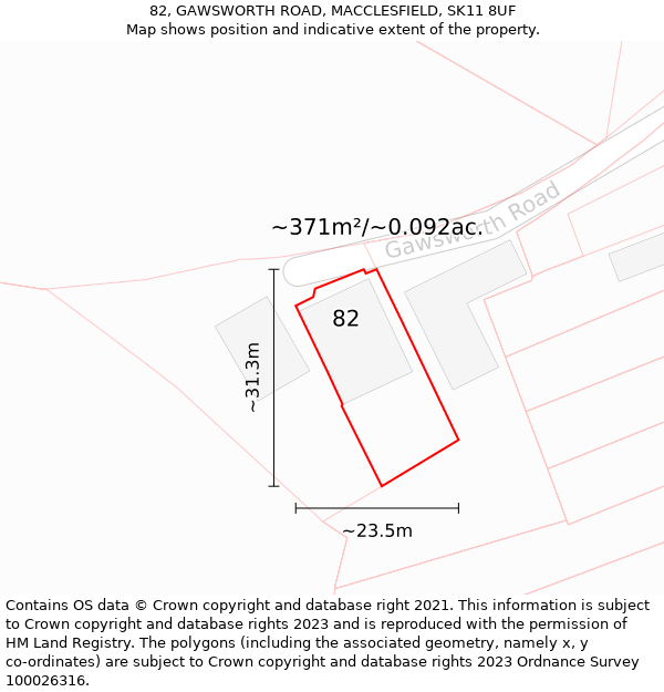 82, GAWSWORTH ROAD, MACCLESFIELD, SK11 8UF: Plot and title map