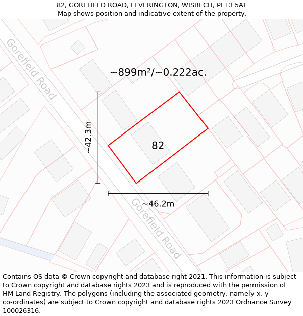 82, GOREFIELD ROAD, LEVERINGTON, WISBECH, PE13 5AT: Plot and title map