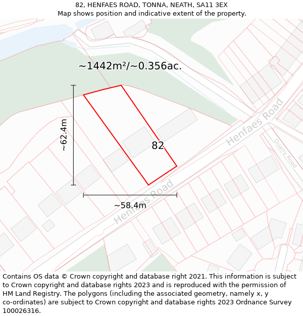82, HENFAES ROAD, TONNA, NEATH, SA11 3EX: Plot and title map