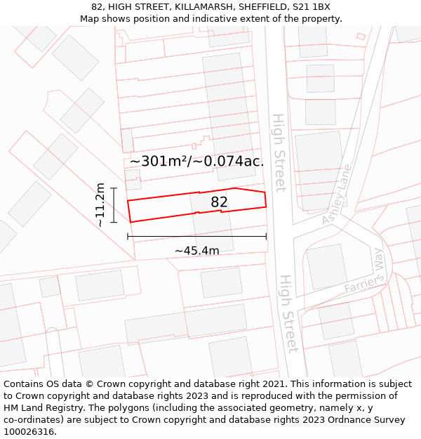 82, HIGH STREET, KILLAMARSH, SHEFFIELD, S21 1BX: Plot and title map