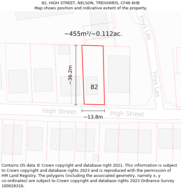 82, HIGH STREET, NELSON, TREHARRIS, CF46 6HB: Plot and title map