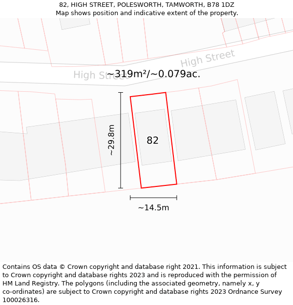 82, HIGH STREET, POLESWORTH, TAMWORTH, B78 1DZ: Plot and title map