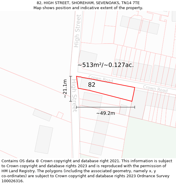 82, HIGH STREET, SHOREHAM, SEVENOAKS, TN14 7TE: Plot and title map