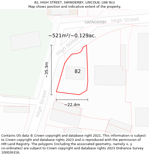 82, HIGH STREET, SWINDERBY, LINCOLN, LN6 9LU: Plot and title map