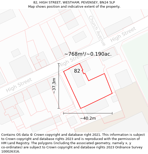 82, HIGH STREET, WESTHAM, PEVENSEY, BN24 5LP: Plot and title map