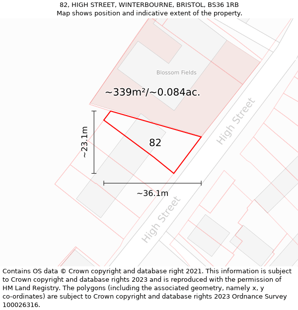 82, HIGH STREET, WINTERBOURNE, BRISTOL, BS36 1RB: Plot and title map