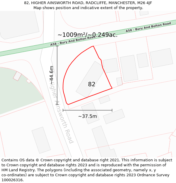 82, HIGHER AINSWORTH ROAD, RADCLIFFE, MANCHESTER, M26 4JF: Plot and title map