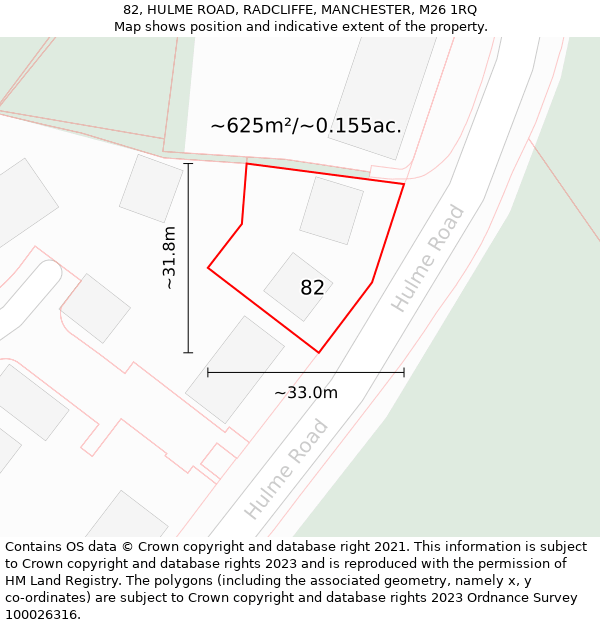 82, HULME ROAD, RADCLIFFE, MANCHESTER, M26 1RQ: Plot and title map