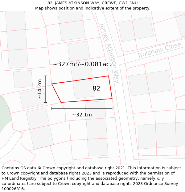 82, JAMES ATKINSON WAY, CREWE, CW1 3NU: Plot and title map