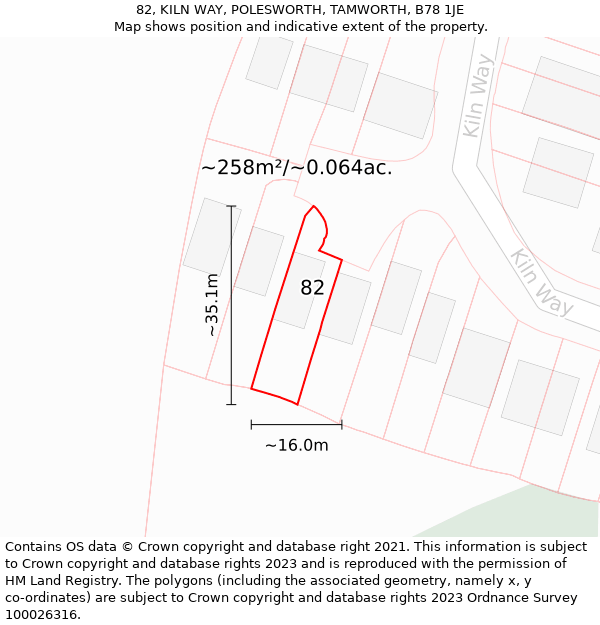 82, KILN WAY, POLESWORTH, TAMWORTH, B78 1JE: Plot and title map