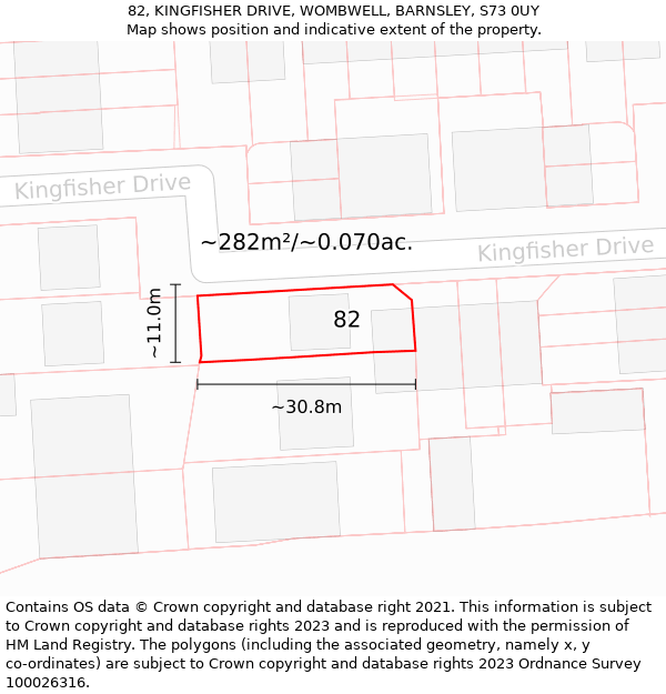 82, KINGFISHER DRIVE, WOMBWELL, BARNSLEY, S73 0UY: Plot and title map