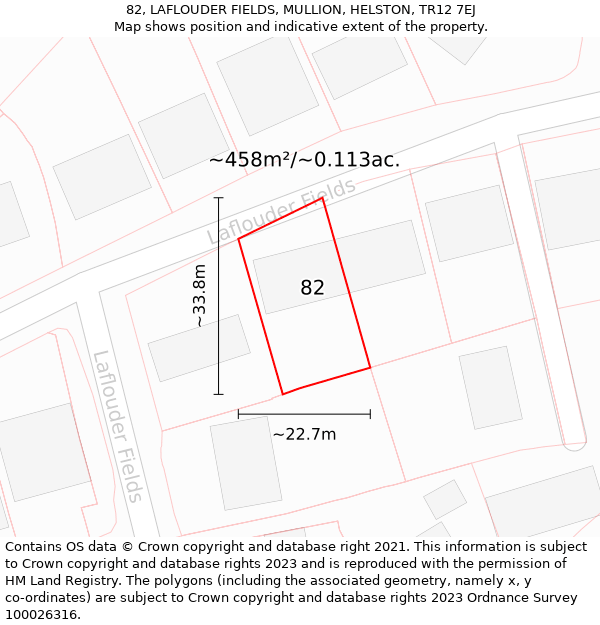 82, LAFLOUDER FIELDS, MULLION, HELSTON, TR12 7EJ: Plot and title map