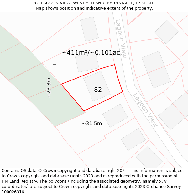 82, LAGOON VIEW, WEST YELLAND, BARNSTAPLE, EX31 3LE: Plot and title map