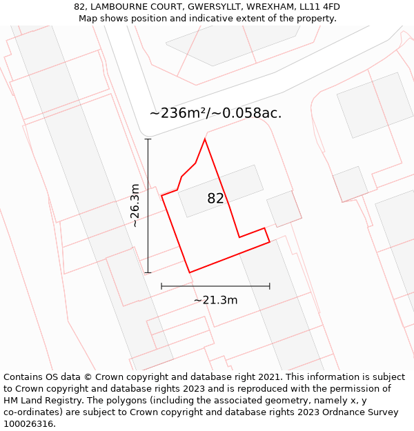 82, LAMBOURNE COURT, GWERSYLLT, WREXHAM, LL11 4FD: Plot and title map