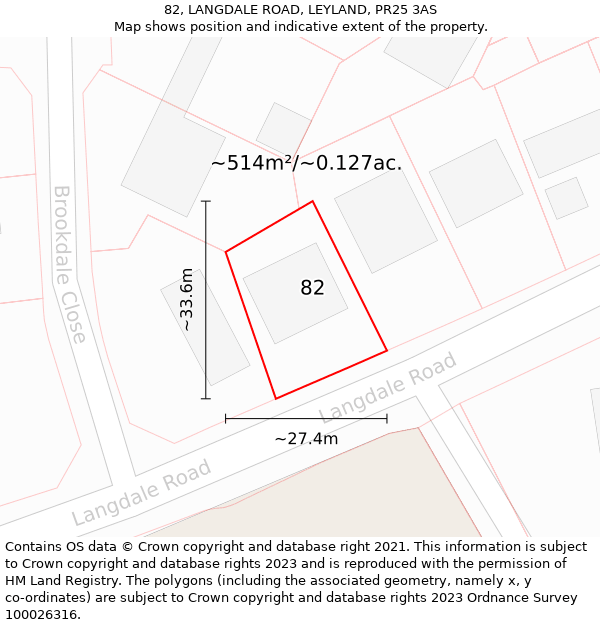 82, LANGDALE ROAD, LEYLAND, PR25 3AS: Plot and title map