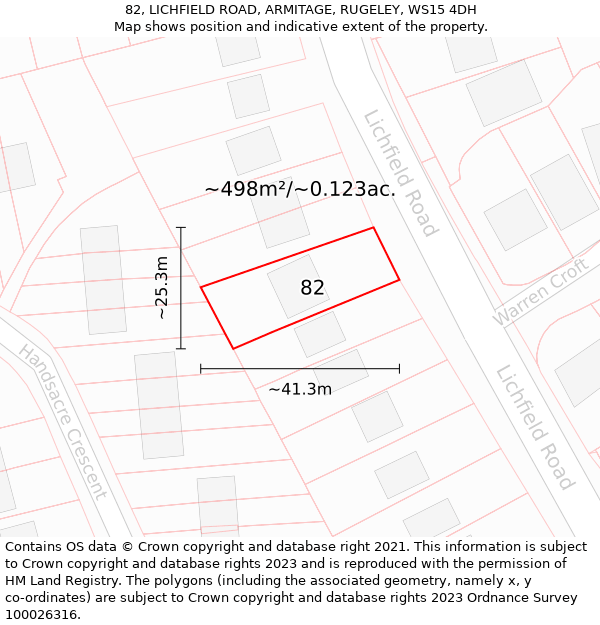 82, LICHFIELD ROAD, ARMITAGE, RUGELEY, WS15 4DH: Plot and title map