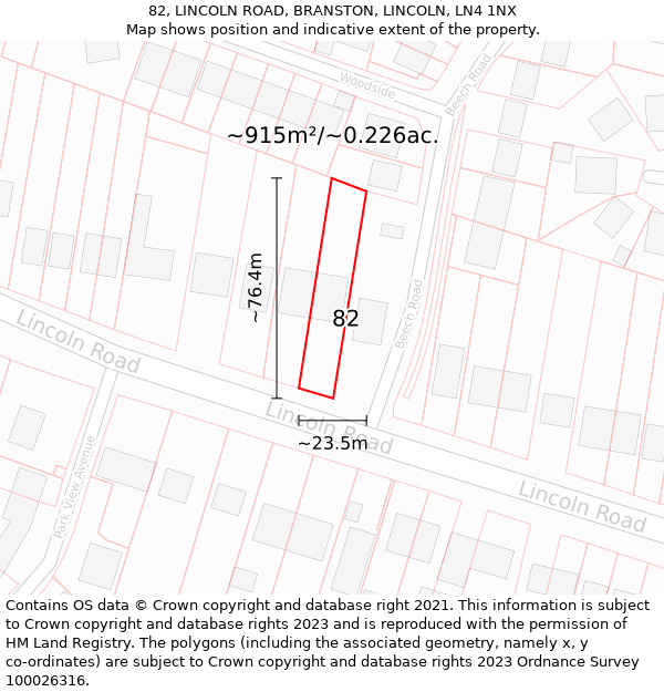 82, LINCOLN ROAD, BRANSTON, LINCOLN, LN4 1NX: Plot and title map