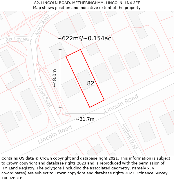 82, LINCOLN ROAD, METHERINGHAM, LINCOLN, LN4 3EE: Plot and title map