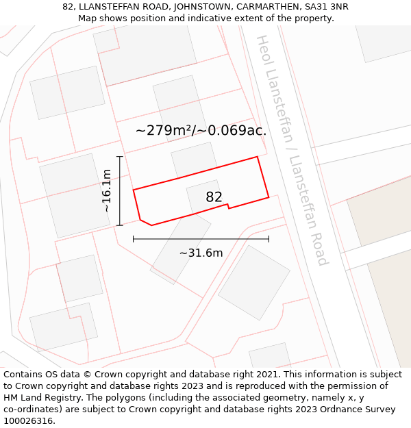 82, LLANSTEFFAN ROAD, JOHNSTOWN, CARMARTHEN, SA31 3NR: Plot and title map