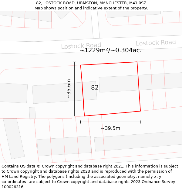 82, LOSTOCK ROAD, URMSTON, MANCHESTER, M41 0SZ: Plot and title map