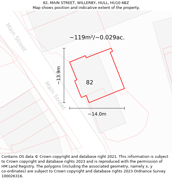 82, MAIN STREET, WILLERBY, HULL, HU10 6BZ: Plot and title map