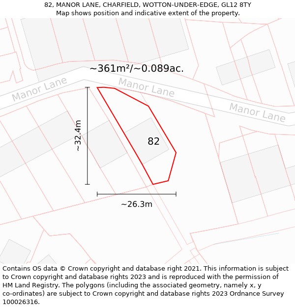 82, MANOR LANE, CHARFIELD, WOTTON-UNDER-EDGE, GL12 8TY: Plot and title map