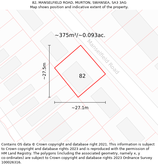 82, MANSELFIELD ROAD, MURTON, SWANSEA, SA3 3AG: Plot and title map