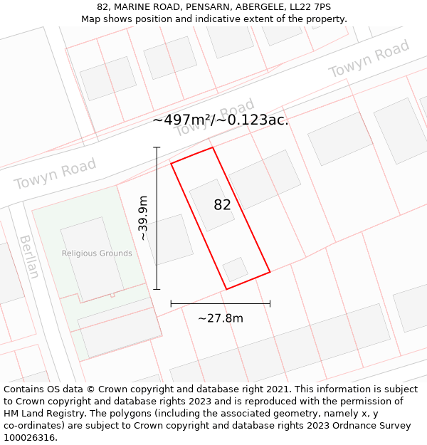 82, MARINE ROAD, PENSARN, ABERGELE, LL22 7PS: Plot and title map