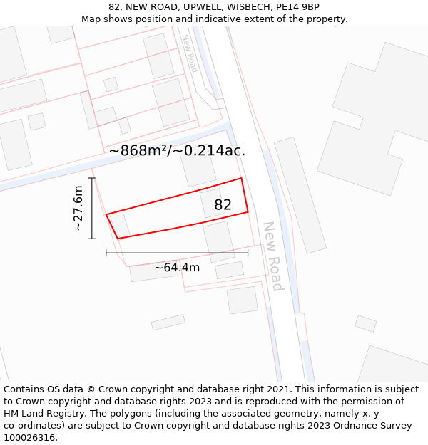 82, NEW ROAD, UPWELL, WISBECH, PE14 9BP: Plot and title map
