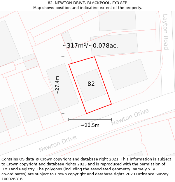 82, NEWTON DRIVE, BLACKPOOL, FY3 8EP: Plot and title map
