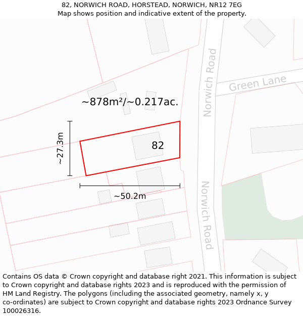 82, NORWICH ROAD, HORSTEAD, NORWICH, NR12 7EG: Plot and title map