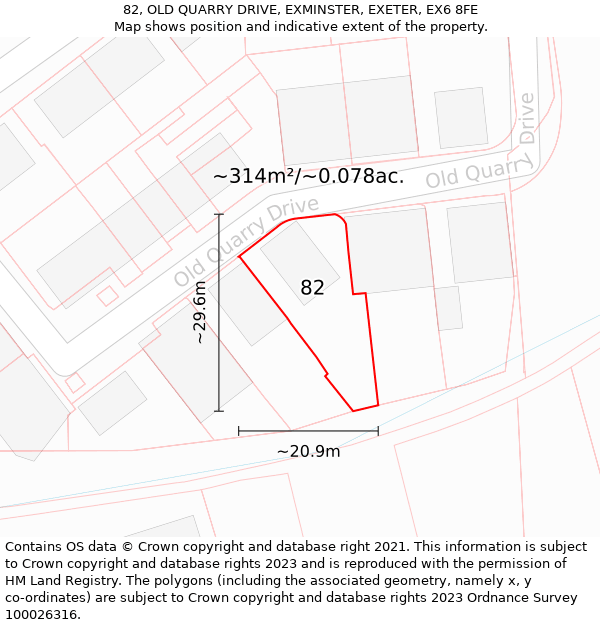 82, OLD QUARRY DRIVE, EXMINSTER, EXETER, EX6 8FE: Plot and title map