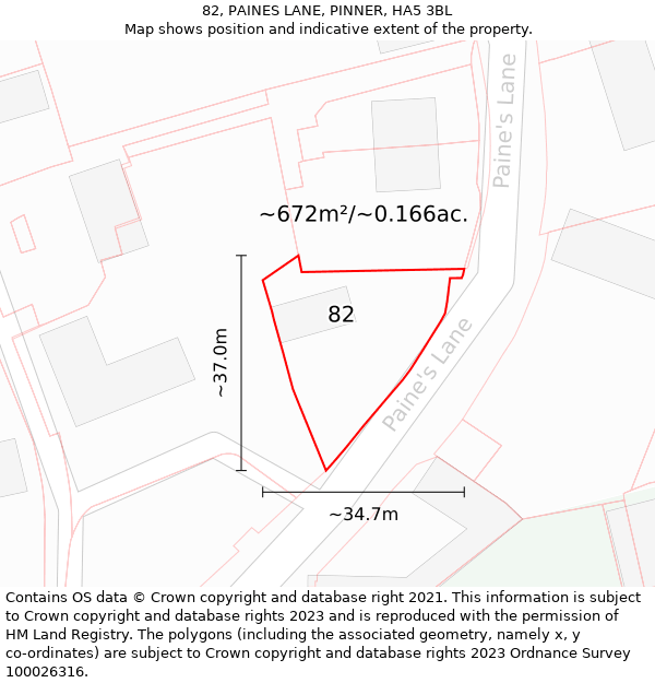 82, PAINES LANE, PINNER, HA5 3BL: Plot and title map