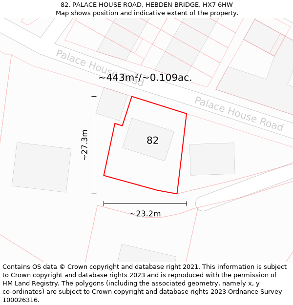 82, PALACE HOUSE ROAD, HEBDEN BRIDGE, HX7 6HW: Plot and title map